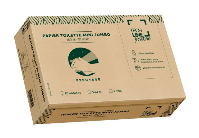 Blue by Bunzl Techline Positive Papier toilette Mini Jumbo 180 m blanc 2 plis Ecolabel x12