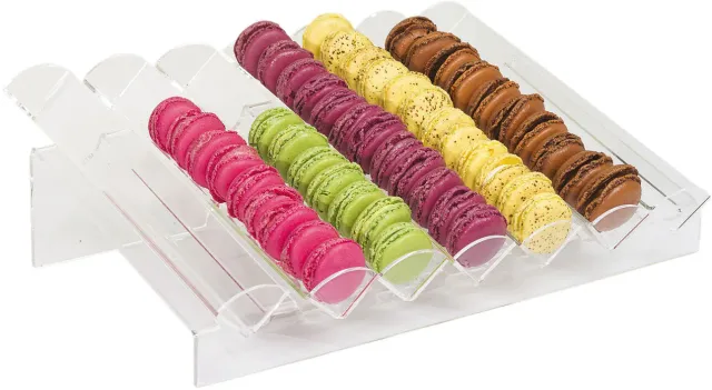 Blue by Bunzl présentoir macarons PMMA 7 rangs inclinés