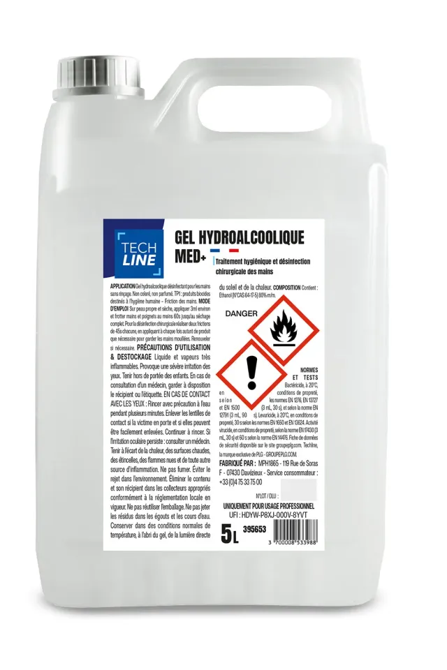 Blue by Bunzl Techline MED+ gel hydroalcoolique désinfectant